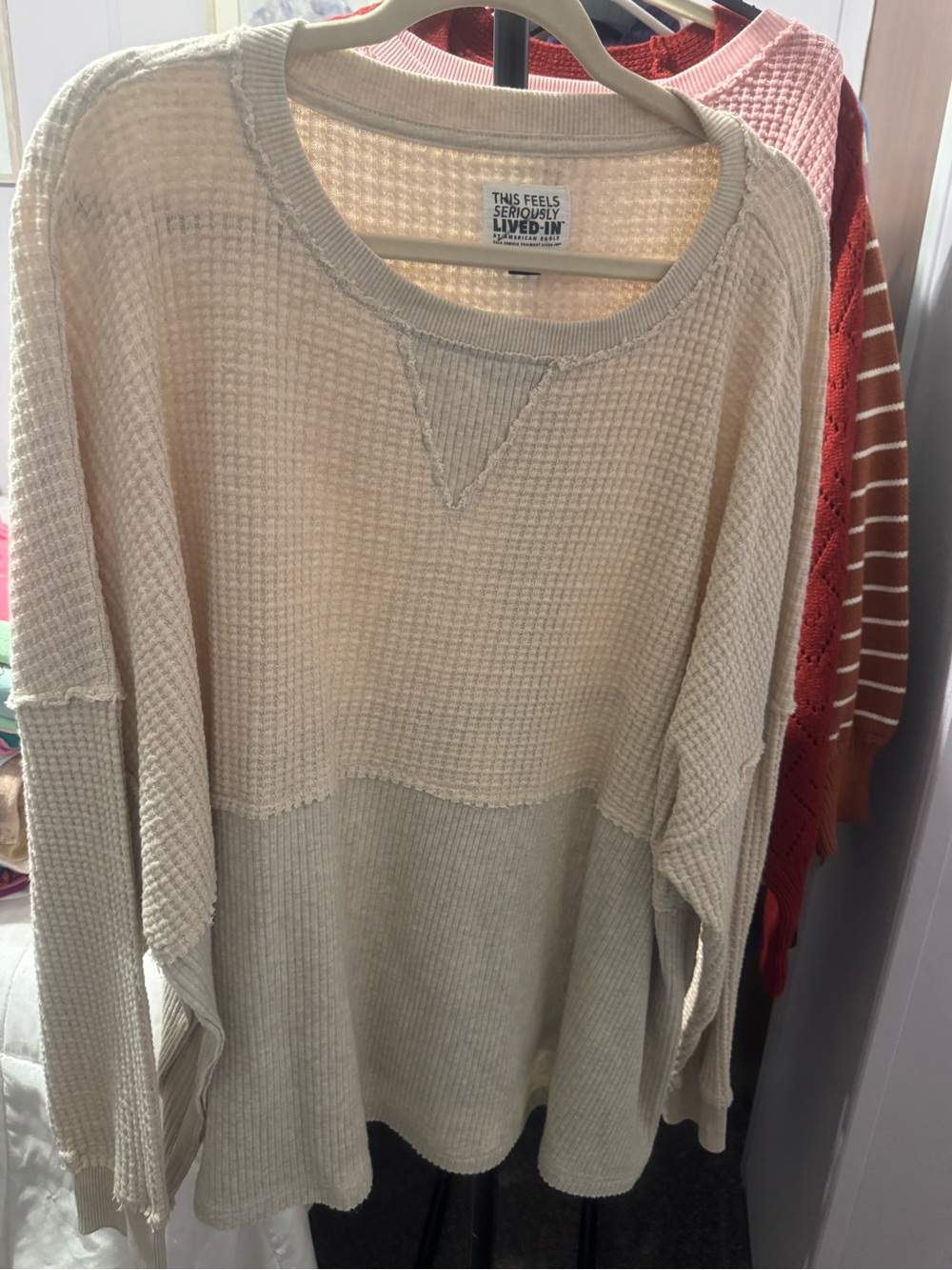 Seriously lived in brand Cream Lived-In Waffle Crew Sweater